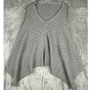 Jigsaw London Grey Pointelle Knit Poncho V-Neck Handkerchief Hem Made in Italy